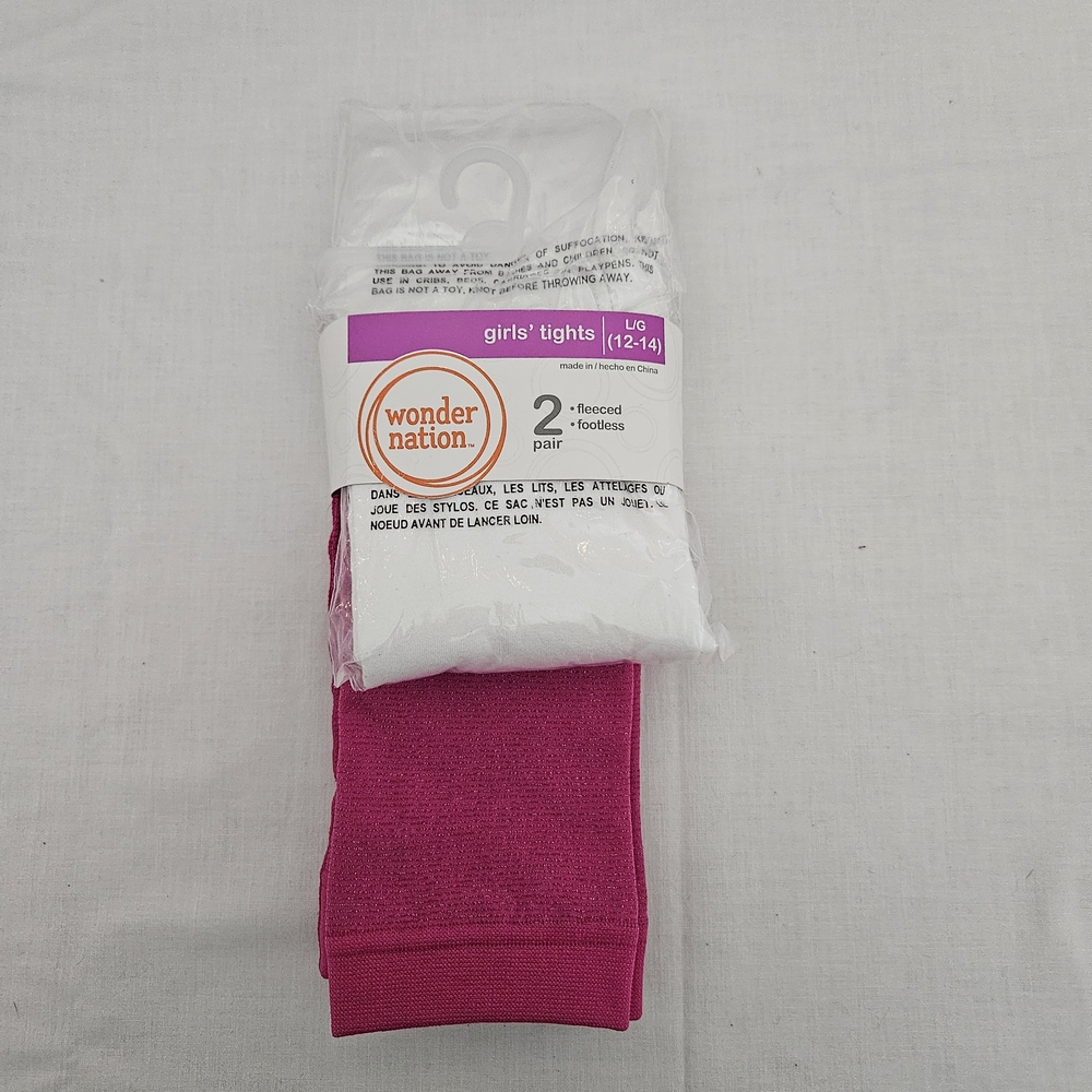 Wonder Nation Girl's Tights 2 Pair 1 Pink 1 White Fleece Footless NWT